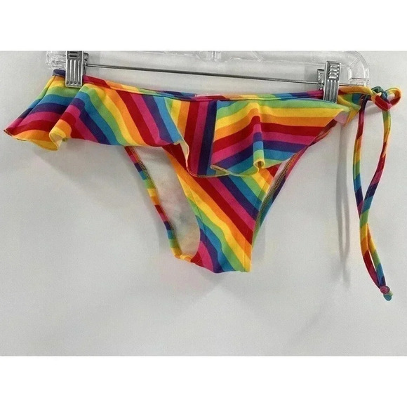 Salinas Bikini Bottom Rainbow Ruffle Side Tie Size Large Brazil Excellent UC - Picture 3 of 10